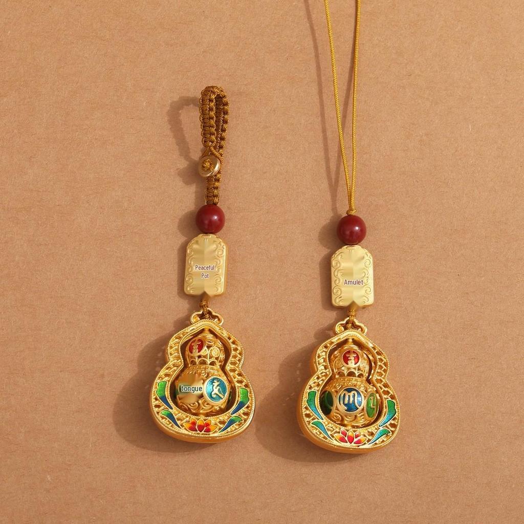 Luxury Metal Gourd Cinnabar Pendant Keychain Ornament
