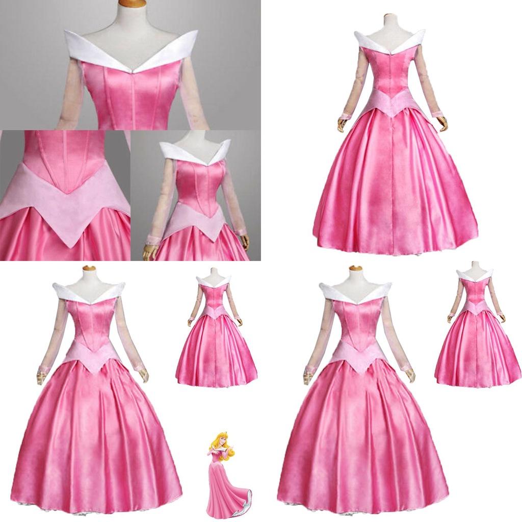 Enchanting Pink Sleeping Beauty Aurora Gown Costume For Women With Puff Sleeves