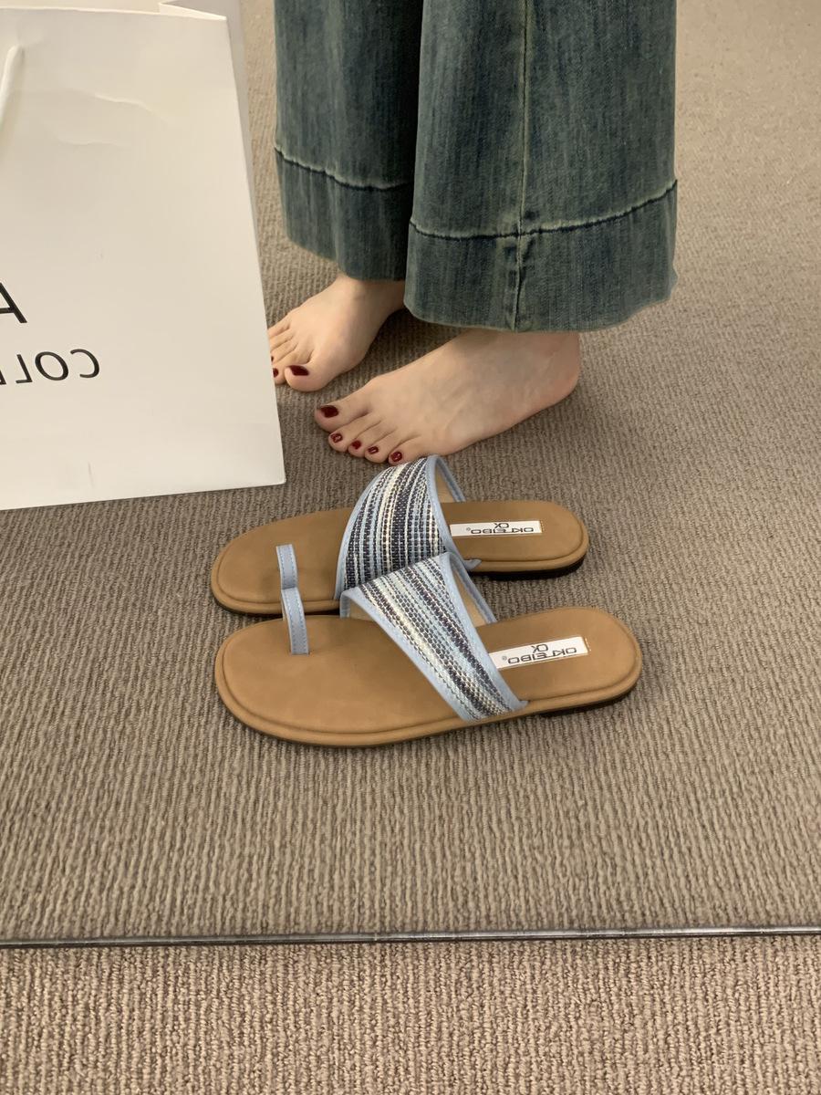 

Fashion Hot Sellingm 2025 new Women s Flat Toe-Sling Sandals Design Sensation Beach Casual Slip-On Slipper Style Polyester Lining Rubber 40 синий