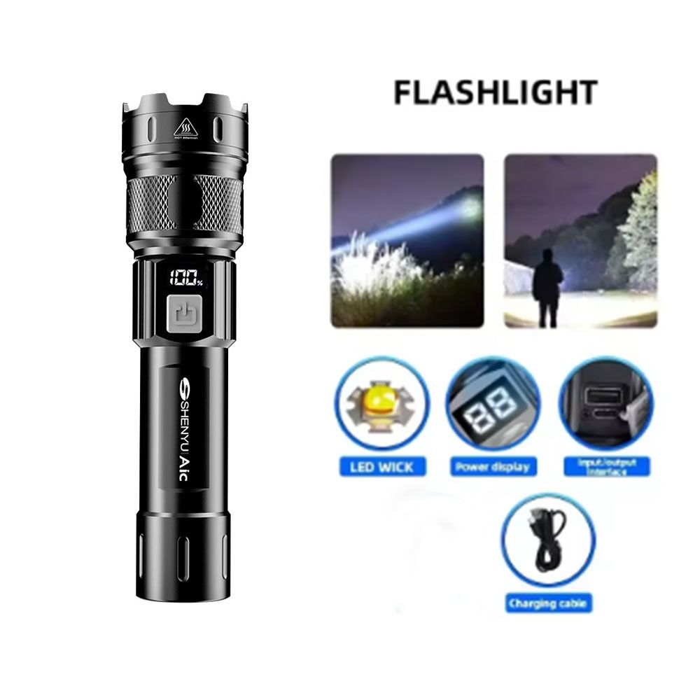 Zoom LED Display  Flashlight Powerful Camping Light Portable Telescopic  Zoom Torch  Fishing