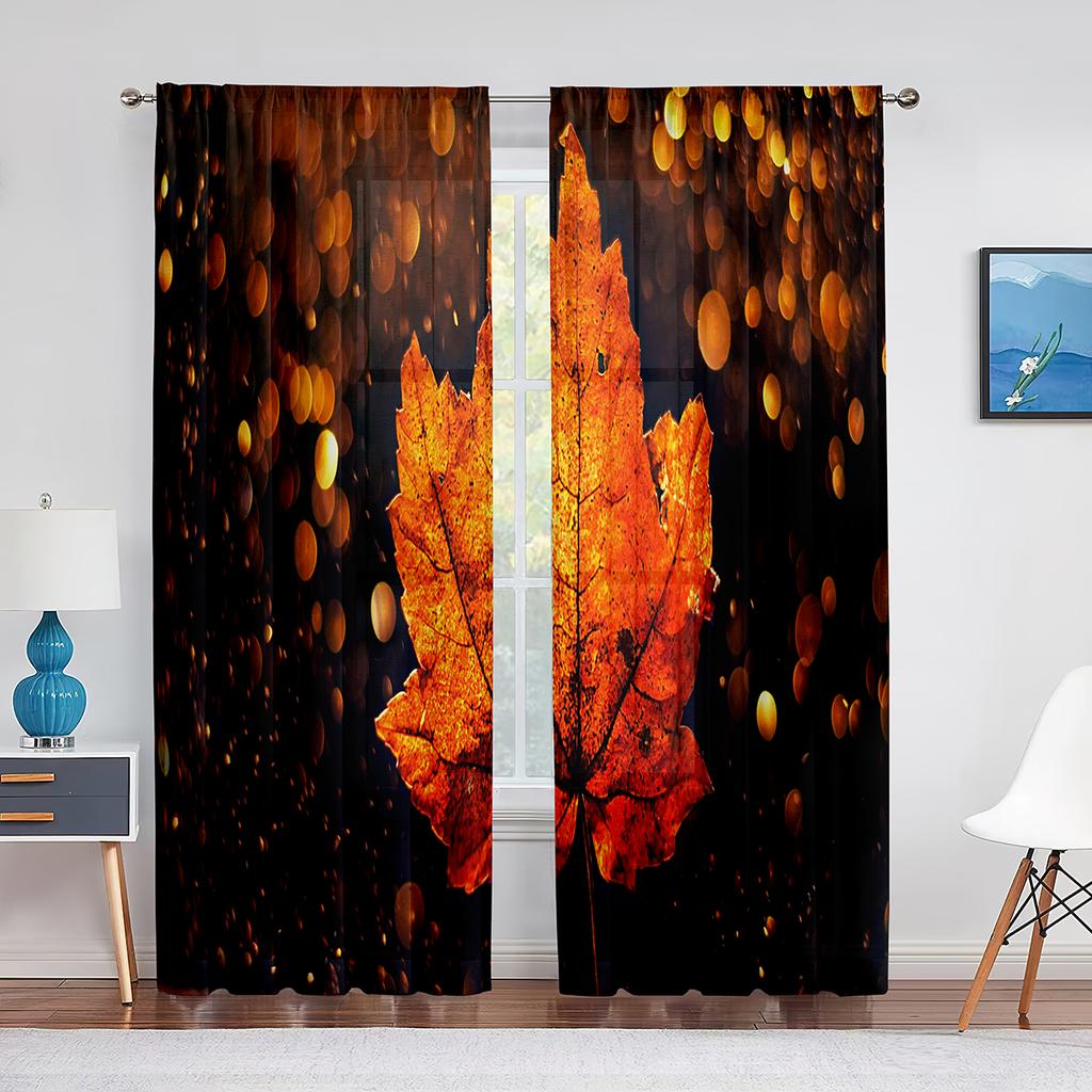 Autumn Fall Season Maple Leaves Orange Sheer Curtain for Living Room Voile for Window Blinds Bedroom Tulle Drape Kitchen Curtain
