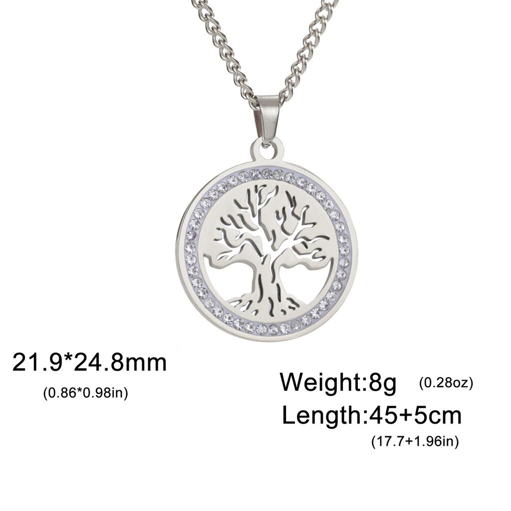 Tree of Life Clear Zircon Round Pendant Necklace Women Stainless Steel Gold Color Neck Chains Luxury Jewelry Wedding Gift