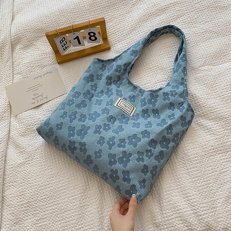 Stylish Canvas Tote Bag With Floral Design Ideal For Everyday Use And Fashionable Outings Blue