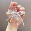Bowknot Heart Pendant Keychain Beaded Phone Charm Handmade Bows Phone Lanyard Car Keyring Jewelry for Wallet Handbag