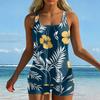 Women’s Printed Tankini Two Piece Swimsuit Set with Sleeveless Top and Boyshorts Athletic Swimwear for Beach Pool