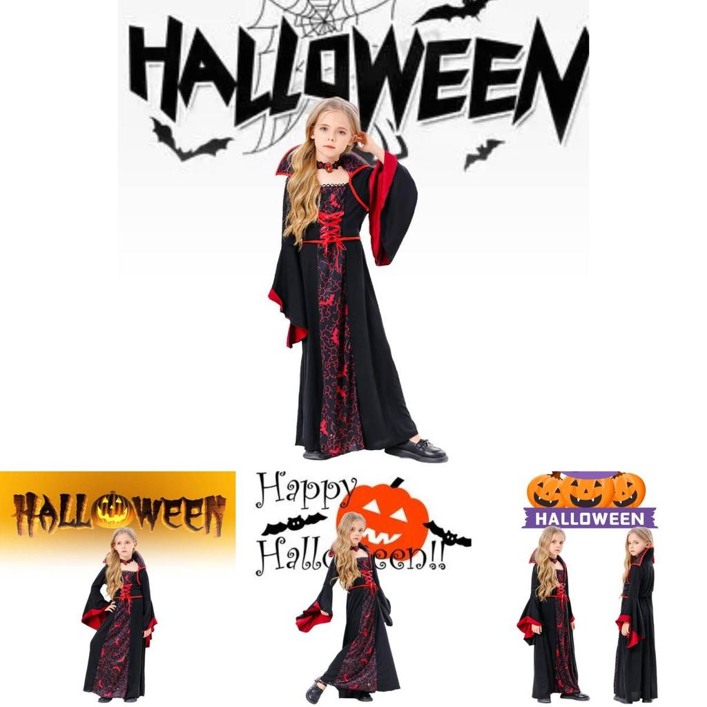 Black Halloween Witch Dress For Girls Vampire Cosplay Costume Stage Performance