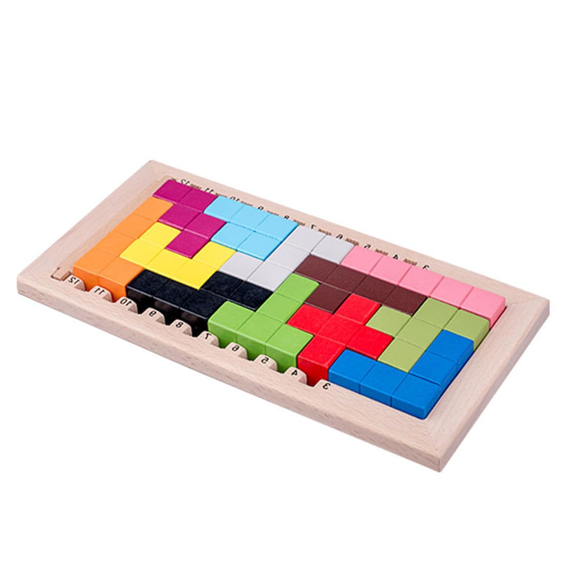 

A 3D puzzle featuring wooden blocks and geometric shapes for educational play. Includes a sheet that fosters a sense of accomplishment. A toy that