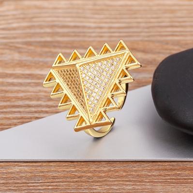 

Nidin New Arrival Vintage Egypt Pyramid Gold Plated Zircon Ring Punk Style Triangle Opening Adjustable Party Jewelry Gifts золотой