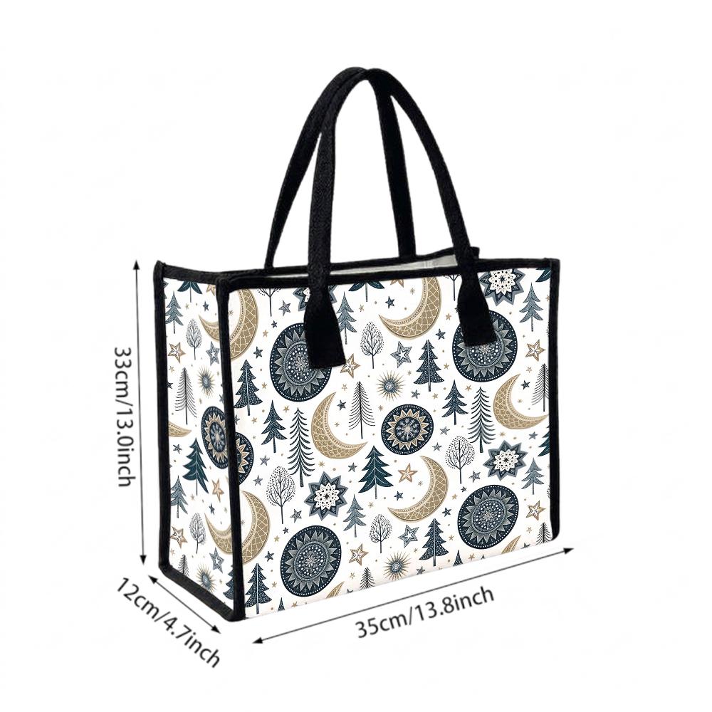 Bohemian Moon Tree Pattern Casual Tote Bag Portable Reusable Shopping Bag for Daily Use