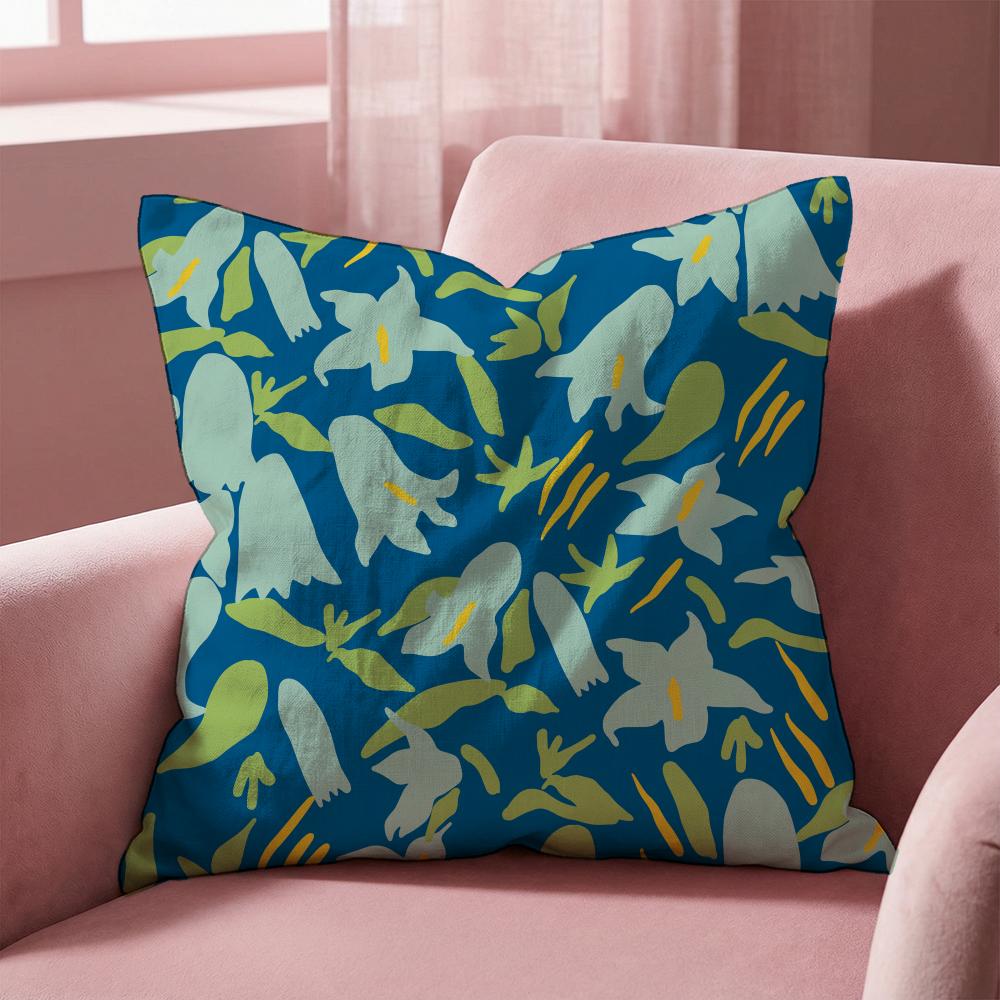 Blue Green Block Print Cushion Cover Multi-Scene Pillow Cover for Home & Car - Reversible, Soft & Durable for Daily Use