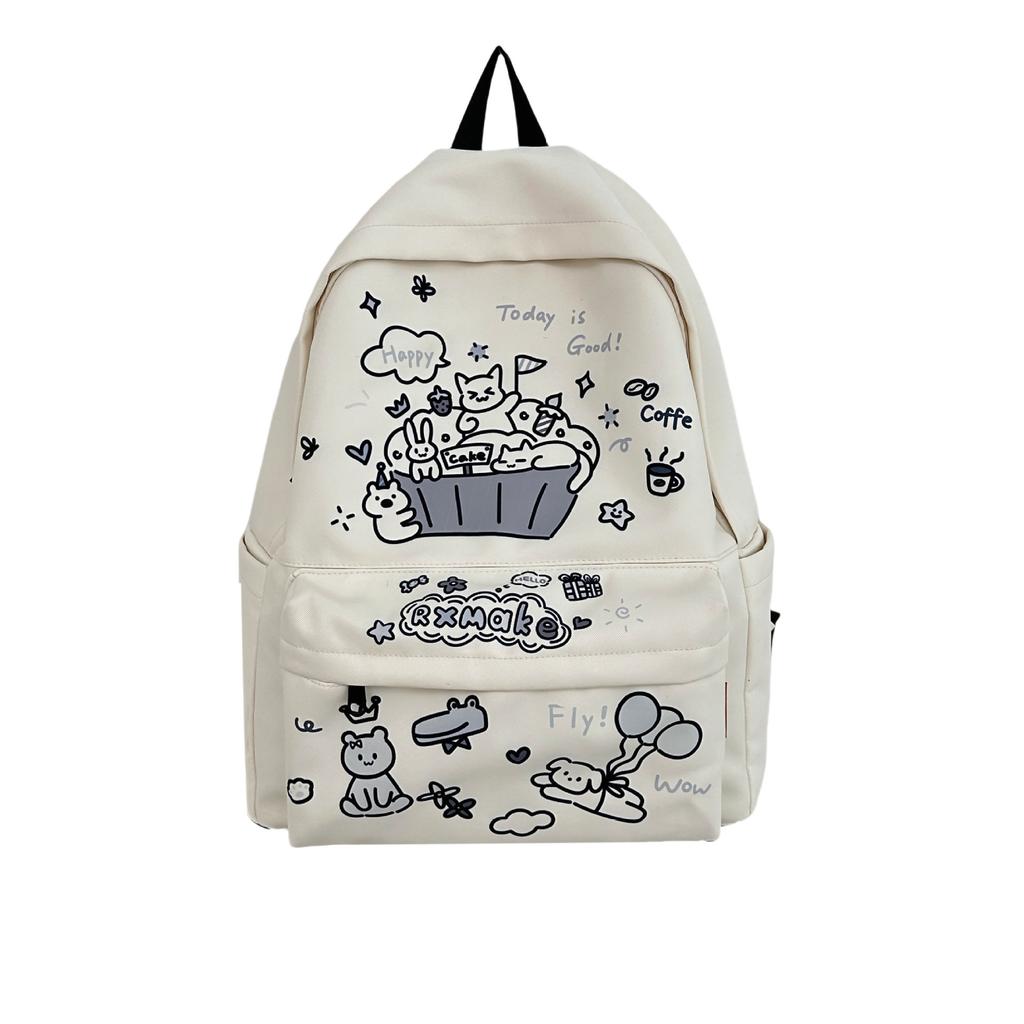 Schoolbag1011 New Junior High School and College School Bag Simple Graffiti Cute Backpack Unisex Large Capacity Backpack Trend
