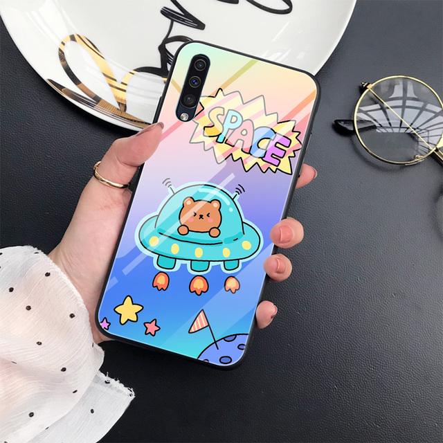Cute Bear Moon Astronaut Case For Samsung Galaxy A71 A72 A70 A73 A53 A13 5g A03 A22 A21s A03 Core A42 A52 Glass Cover Coque Capa