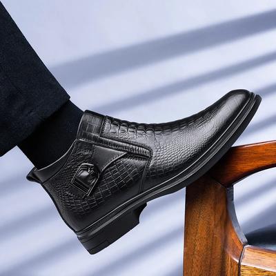 Cizme de iarnă la modă Plus catifea Cizme Chelsea pentru bărbați cu vârf înalt Cizme de afaceri din piele naturală pentru bărbați Cizme de gleznă cu blană pentru bărbați Cizme cowboy cu talpă groasă
