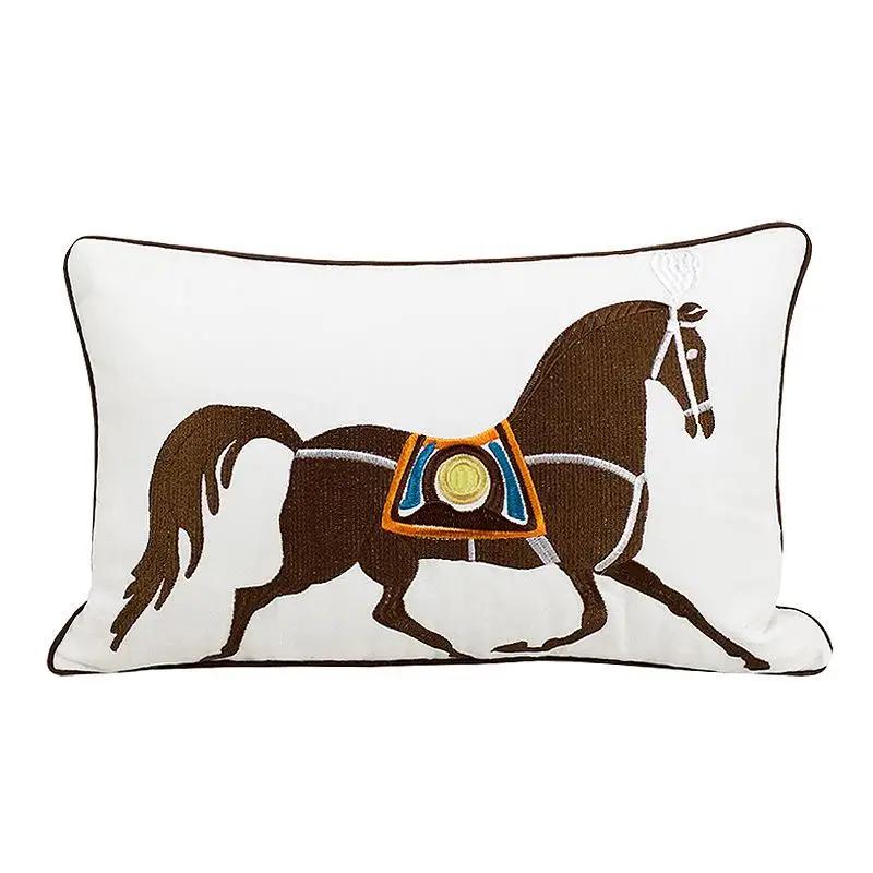

30x50cm 45x45cm Throw Pillow Embroidery Cushion Cover Horse Orange Color Luxury White Color Couch Pillow Without Core