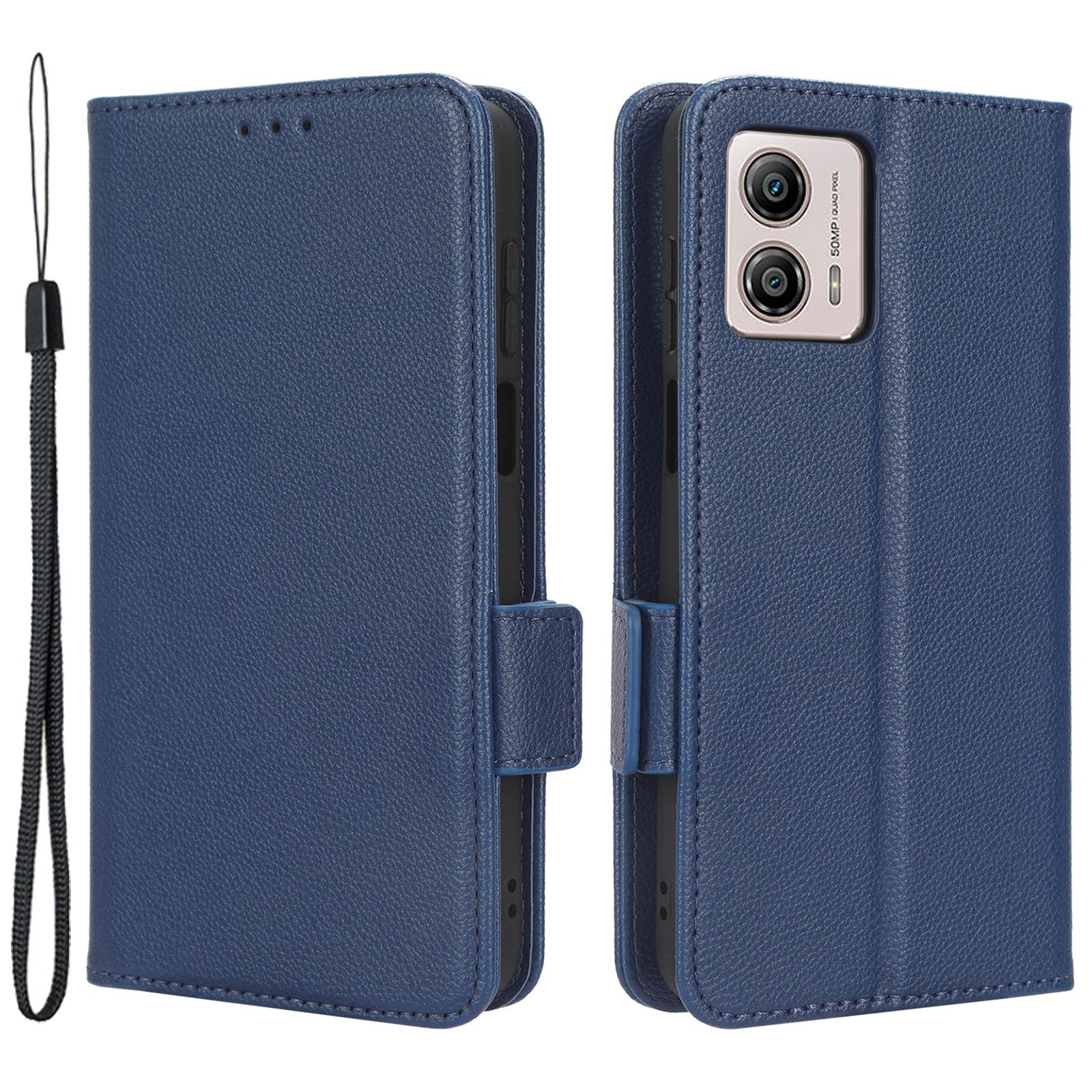 

For Motorola Moto G 5G (2023) Litchi Texture PU Leather Wallet Anti-drop Smartphone Case Flip Stand Phone Cover Dark Blue
