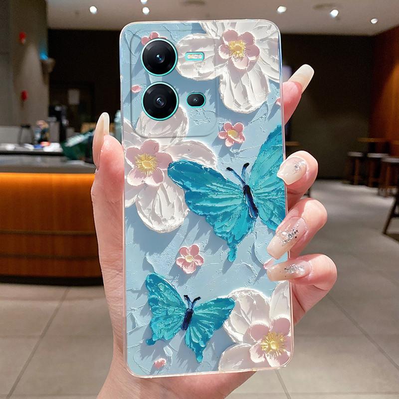 Case For Vivo V25 V25E Capa Protective Cases For Vivo V25 Pro S15 Pro Shell Coque Flower Butterfly Soft Silicone TPU Phone Cover