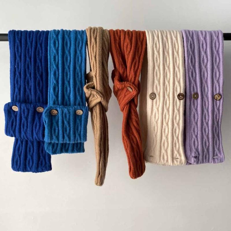 Damen Kleiner Schal Einfache Mode Einfarbig Warm Nackenschutz Mehrfarbig Knopf Gestrickter Schal