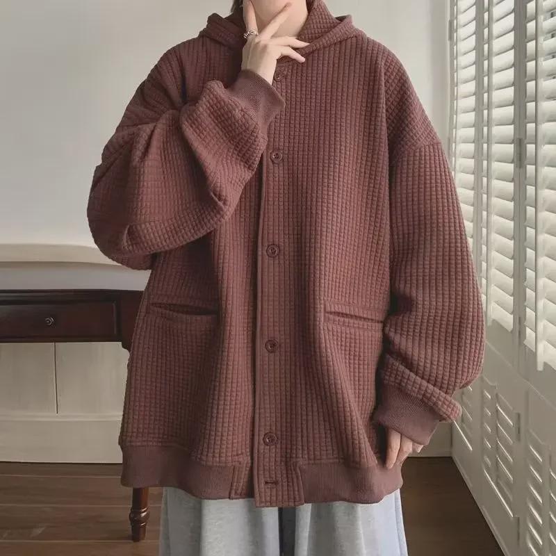 Men's Japanese-Style Waffle Knit Hooded Cardigan 