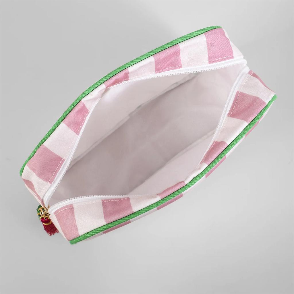 1PC Large Striped Portable Cosmetic Bag For Women Tassel Zipper Makeup Bag Large Capacity Storage Pouch Bags