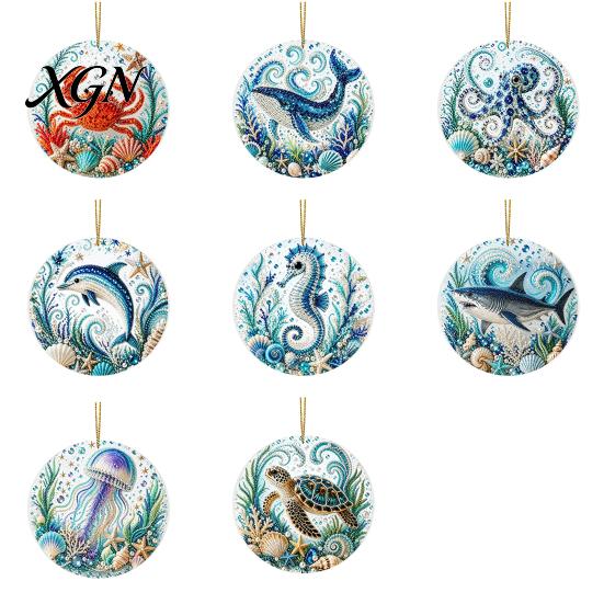 Durable Acrylic Coastal Decor Ocean Theme Pearl Art Hanging Ornament, 2D Flat Wall Sea Life Suncatcher, Beaded Pattern Window Decoration Souvenir