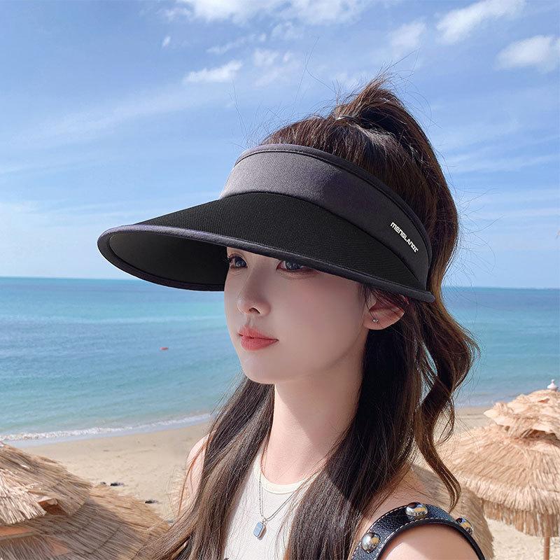 Sun Hat Women's 2025 New Summer UV Protection Widened Brim Empty Top Sun Hat Contrasting Color Ice Silk Sun Protection Hat