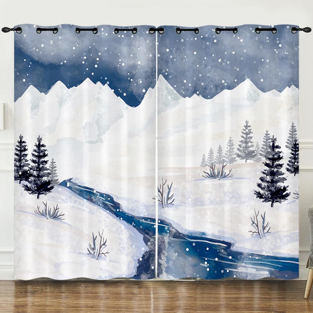 

Шторы Зимний Снежный Пейзаж 3D Цифровая Печать Блэкаут Штора На Люверсах 97cm*114cm*2