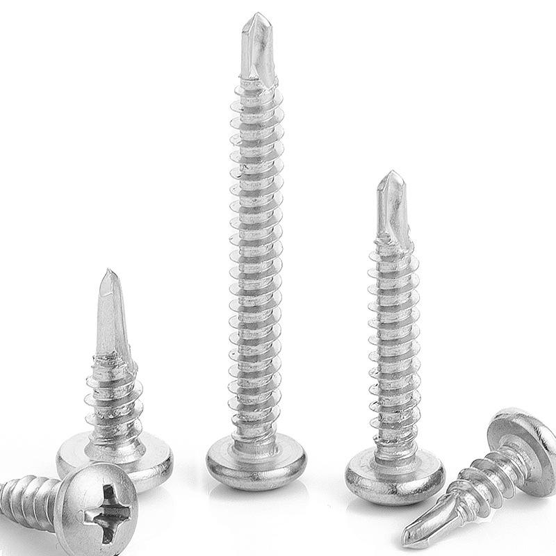 304/410 Stainless Steel Self-Drilling Cross Round Head Screw with Blue and White Zinc Finish