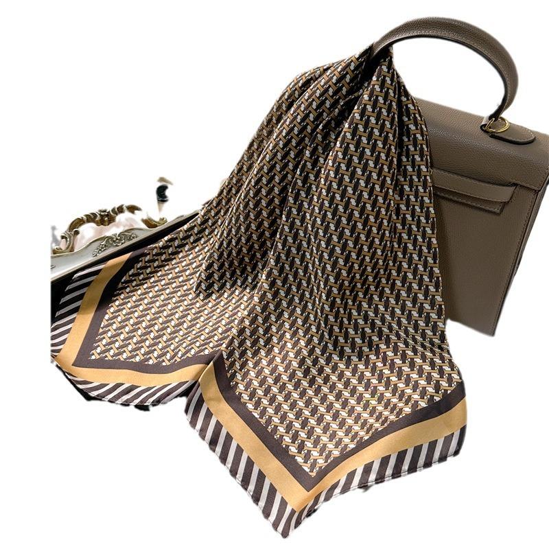 New Printed Scarf 71cm Silk Scarf I-shaped Small Square Scarf Women's Spring and Autumn Scarf Tied Hair Decorative High-end Headscarf
