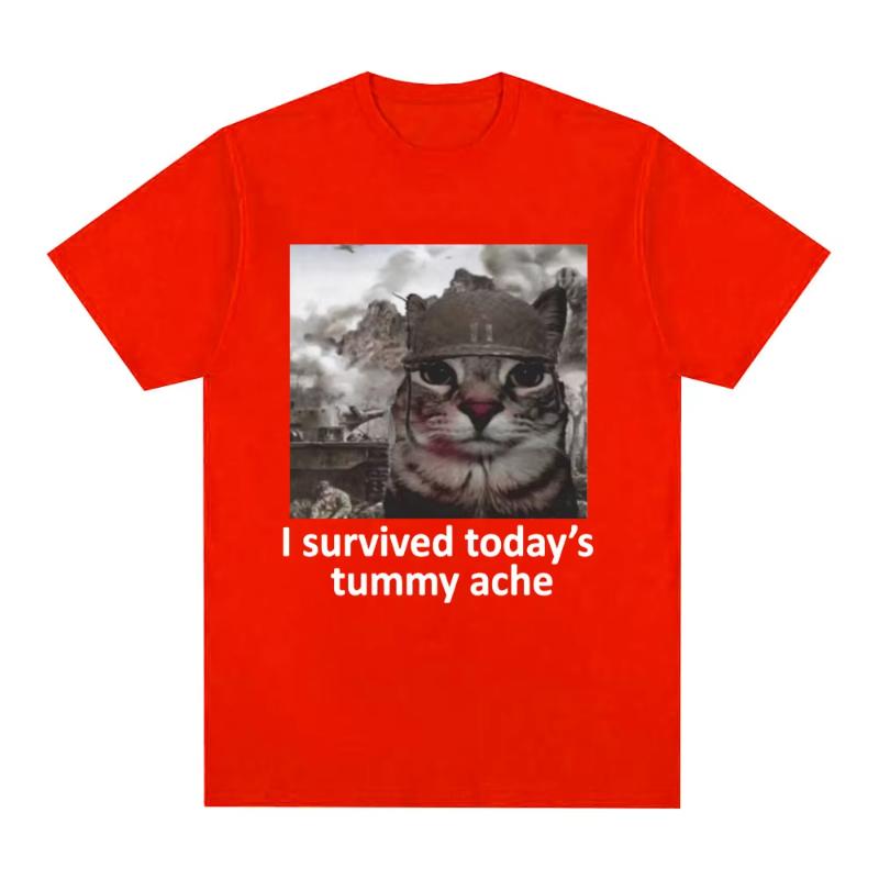 

Fun Cat Creative Printed Short Sleeve Tshirt for Womens Street Wear Summer Soft Wear I Survived Todays Tummy Ache Tshirt 4XL
