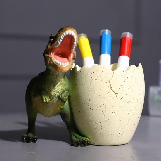 Dinosaur Pen Holder Resin Desk Ornament Cute Dino Toothbrush And Toothpaste Holder Makeup Brushes Organizer Fun Dinosaur Decoration