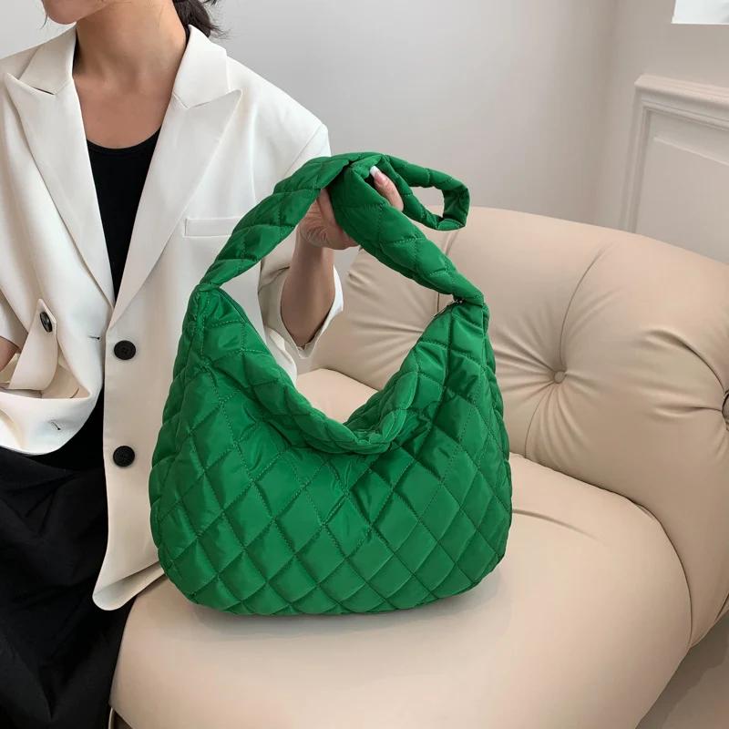 Winter Lingge Embroidery Shoulder Bag for Women Fashi Space Padded Cott Handbag Clutch Ladies Feather Down Big Tote Bags