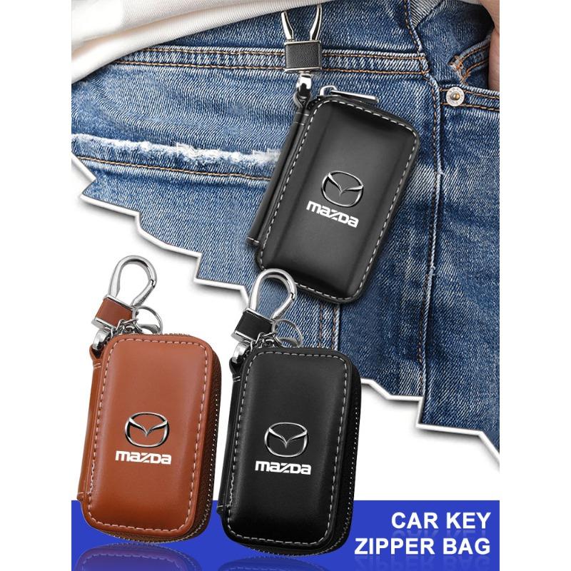 1 Stück Leder-Emblem Auto Schlüsselhülle Schlüsselanhänger Reißverschluss Schlüsselhülle Tasche Für Mazda CX5 2 CX3 CX9 MX5 RX8 Axela Demio MS CX5 2 Axela Demio Atenza MS GJI GH BK MP
