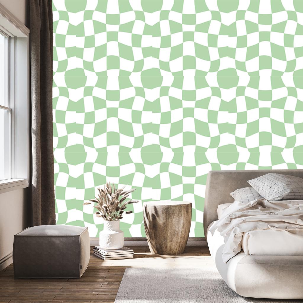 Casual checkerboard wallpaper white and mint for living room and bedroom 50x1000