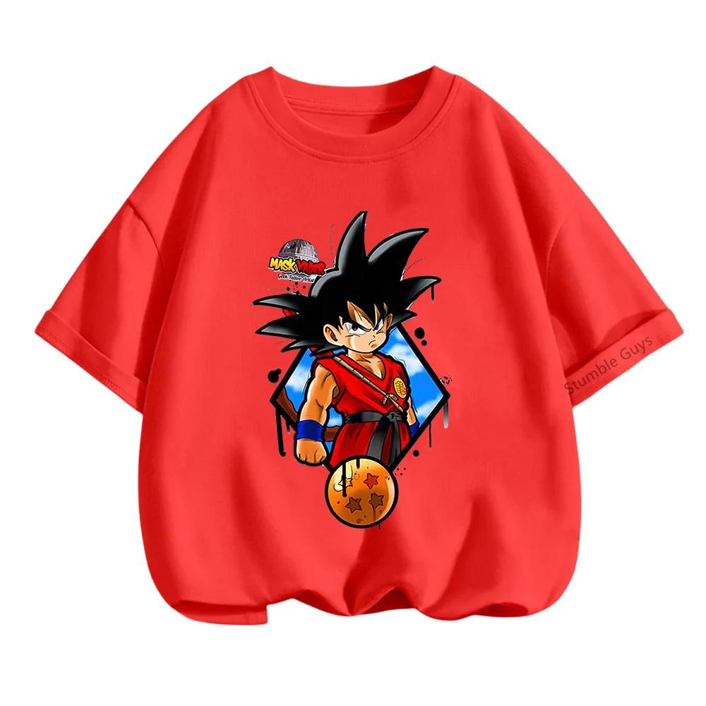 2025 MINISO Summer 4-14 Children  Dragon Ball Z TShirt Son Goku Anime Teen Clothes Fashion Casual T-shirt Boy Clothes Girls Kawaii Kids Tops