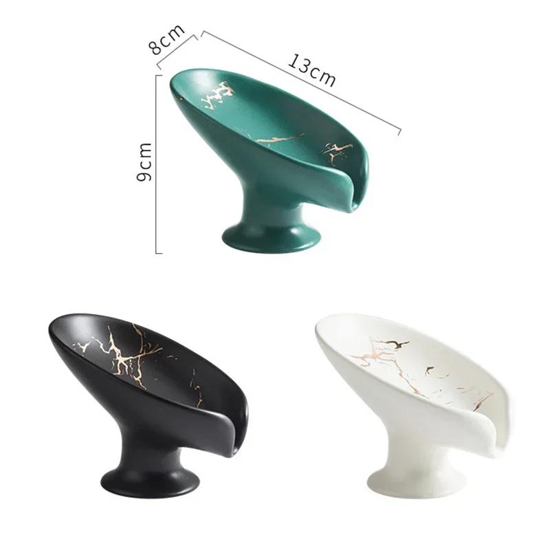 1PCS Ceramic Leaf-shaped Drain Soap Dish Bathroom Shower Sponge Storage Board Soap Drain Box
