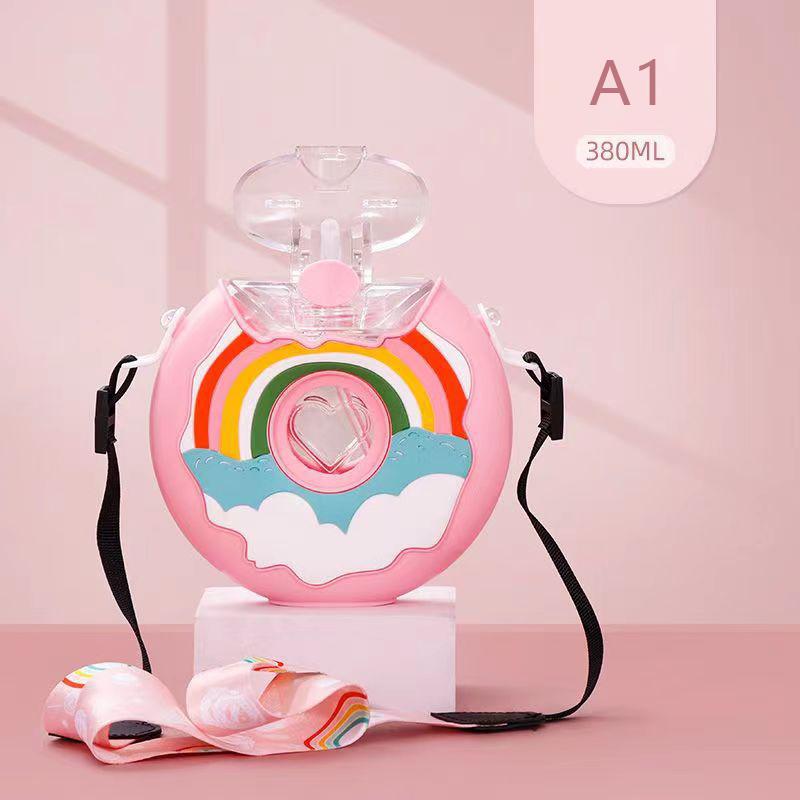 

380 мл Детская чашка для кормления в форме пончика с трубочками Милые чашки для воды в форме пончика с рисунком Герметичная бутылка для воды для улицы