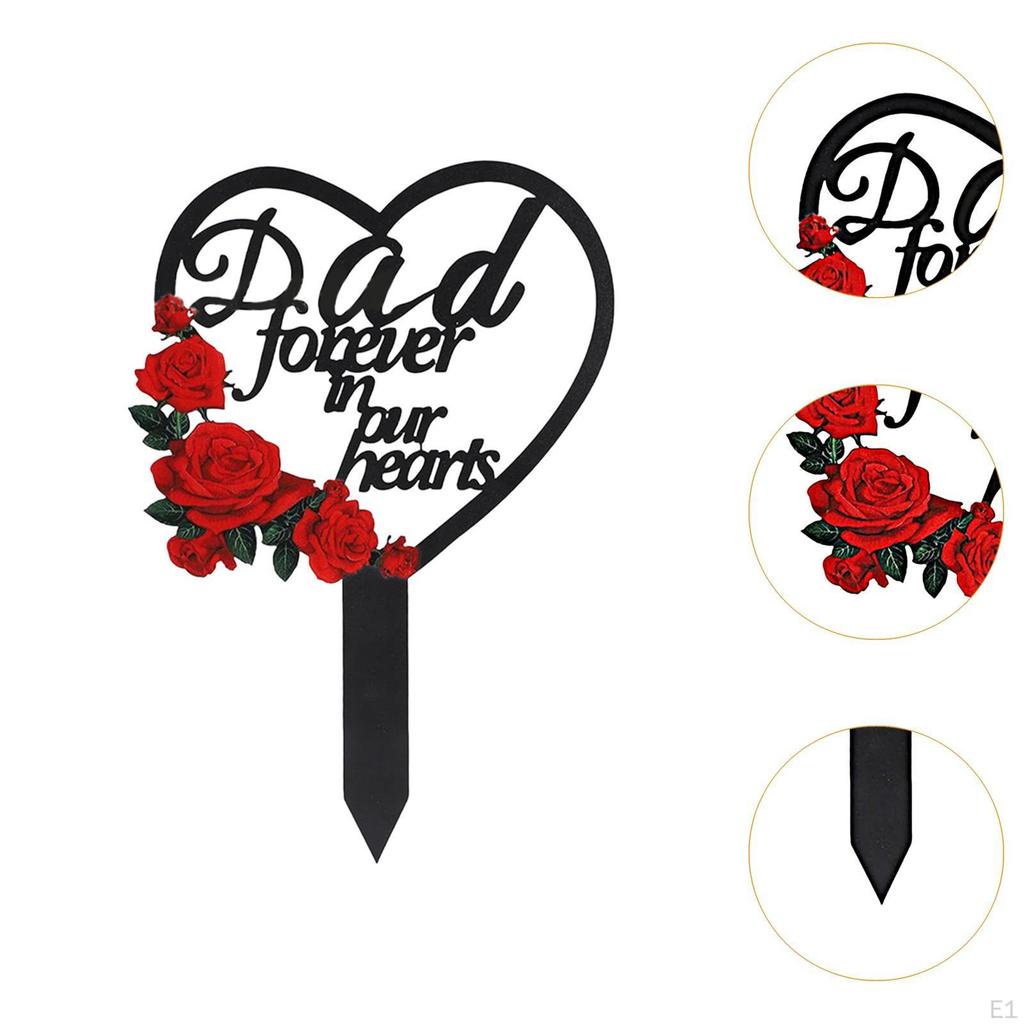 Decorative Metal Memorial Plaque for Lawn Garden Openwork Heart Water Resistant Cemetery Theme