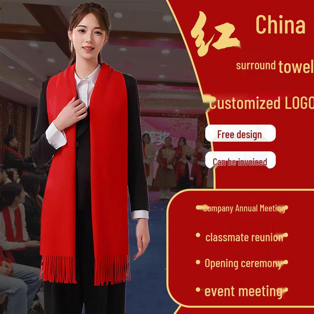 Custom Red Scarf with Logo Print for Annual Meeting and Company Events
