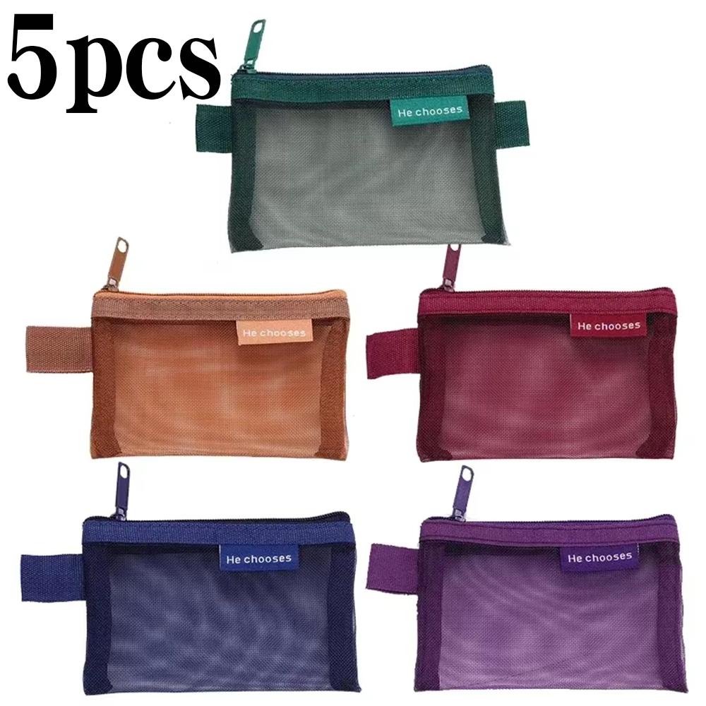 Mini Square Mesh Storage Bag Portable Money Earphone Data Cable Chargers Bag ID Credit Card Holder Zipper Pouch Travel Organizer
