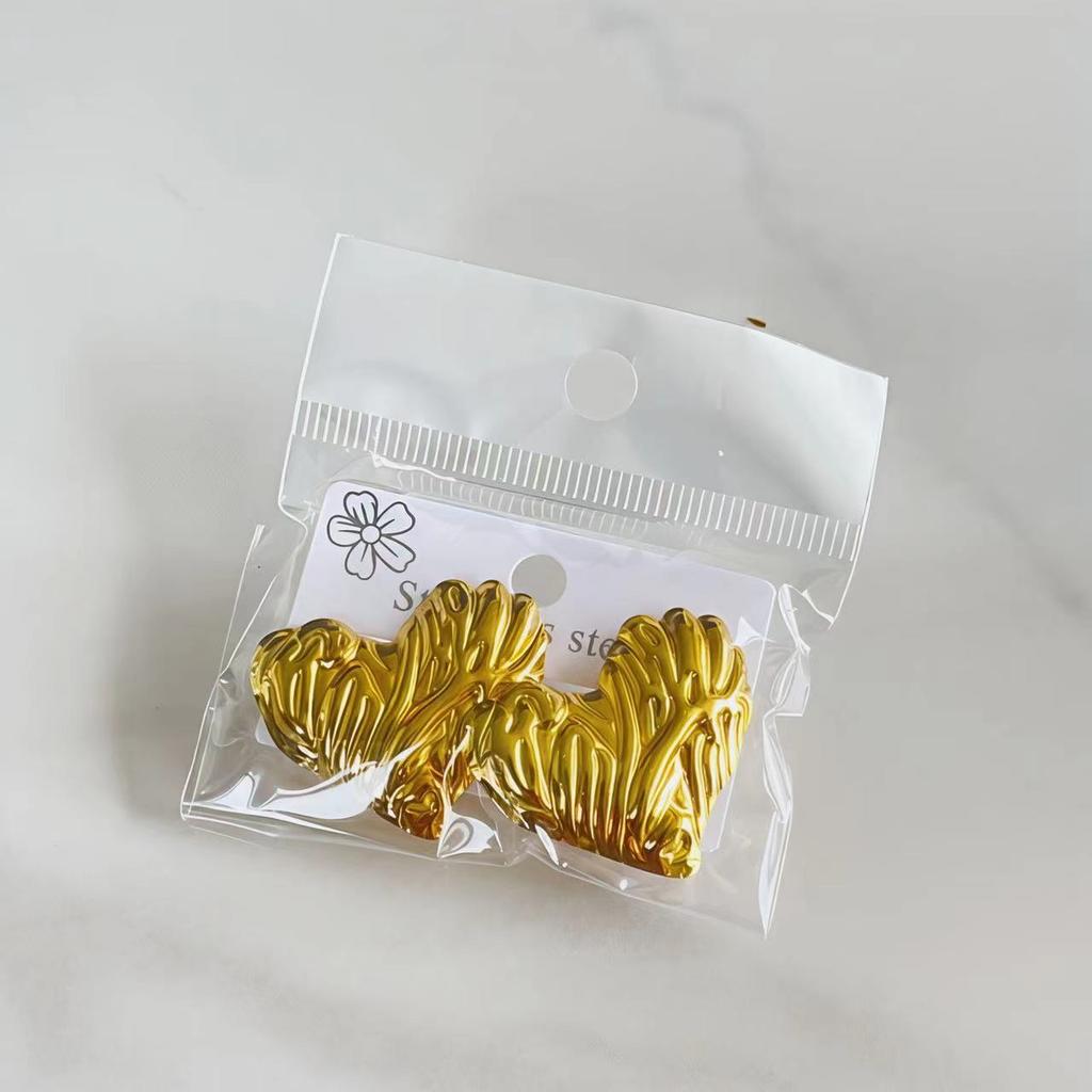 18K Gold Plated Stainless steel Waterproof Heart Stud Earrings, Bold Vintage Chunky Jewelry for Women