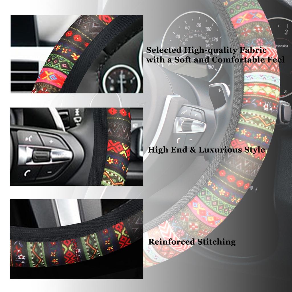 Housse de volant de voiture élastique antidérapante universelle - Design style national respirant Accessoire automobile