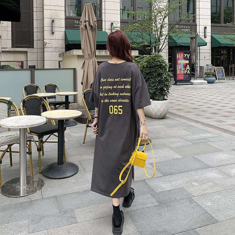 Fat Mm Summer 2026 New Korean Version Loose Large Size Split Knee T-shirt Long Skirt Short Sleeve Dress Women's Clothing