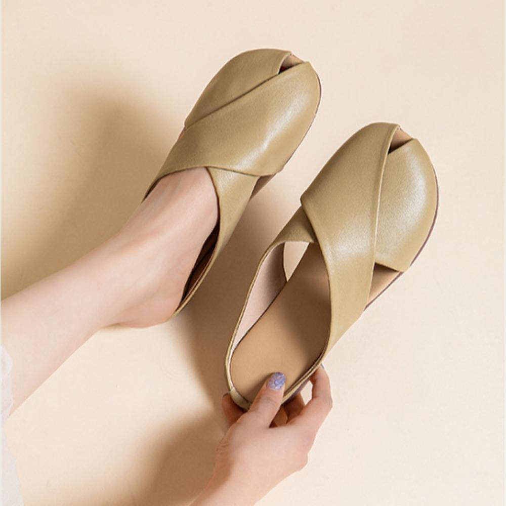 Papuci la modă cu gură de pește pentru femei, primăvară/vară, noi, papuci cool de purtat pentru femeile însărcinate, papuci casual din piele de oaie cu talpă plată