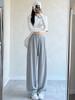 Women's American-Style Gray Sweatpants: Spring & Autumn Loose Fit, Slimming, Wide-Leg, Straight-Leg, Winter Fleece-Lined.