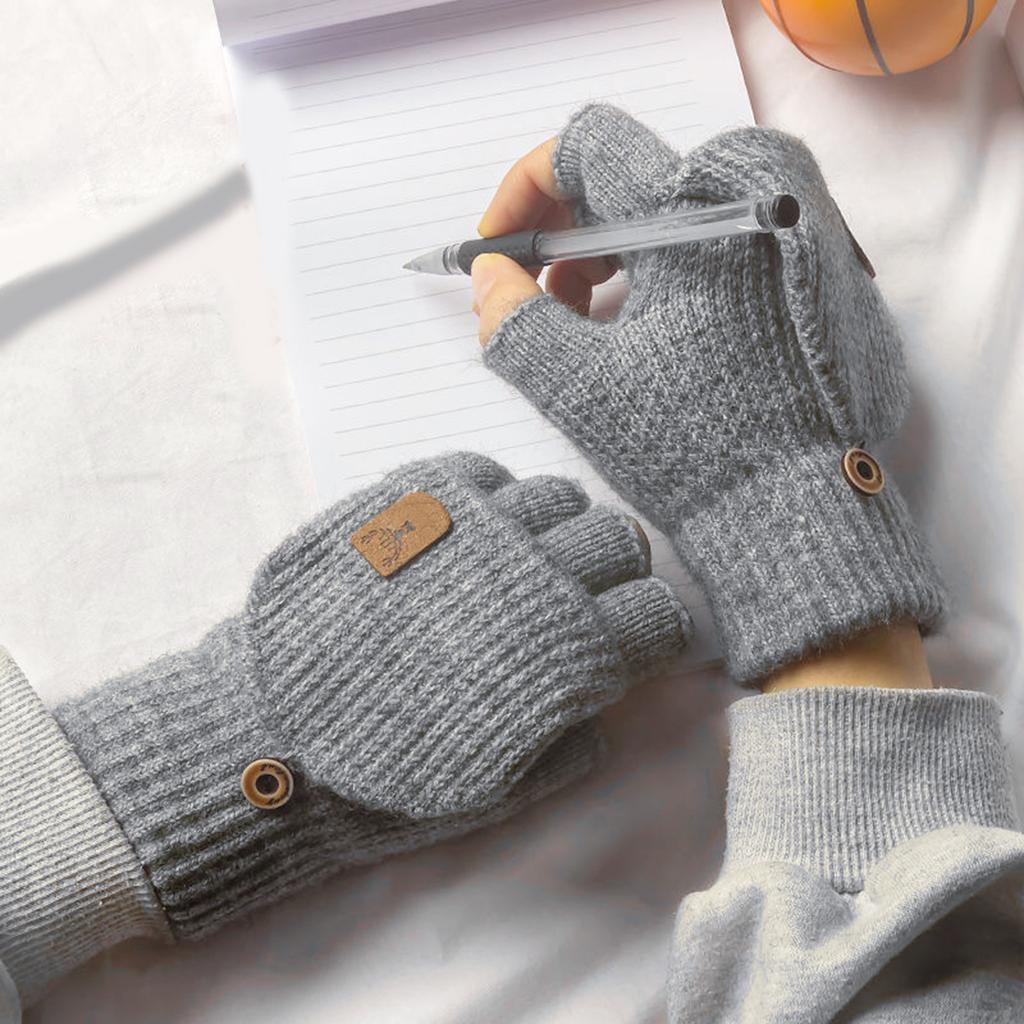 Screen Touch Half Finger Gloves for Students Knitting Thick Warm Gloves Winter Autumn Cuff Gloves Indoor Hand Warmers