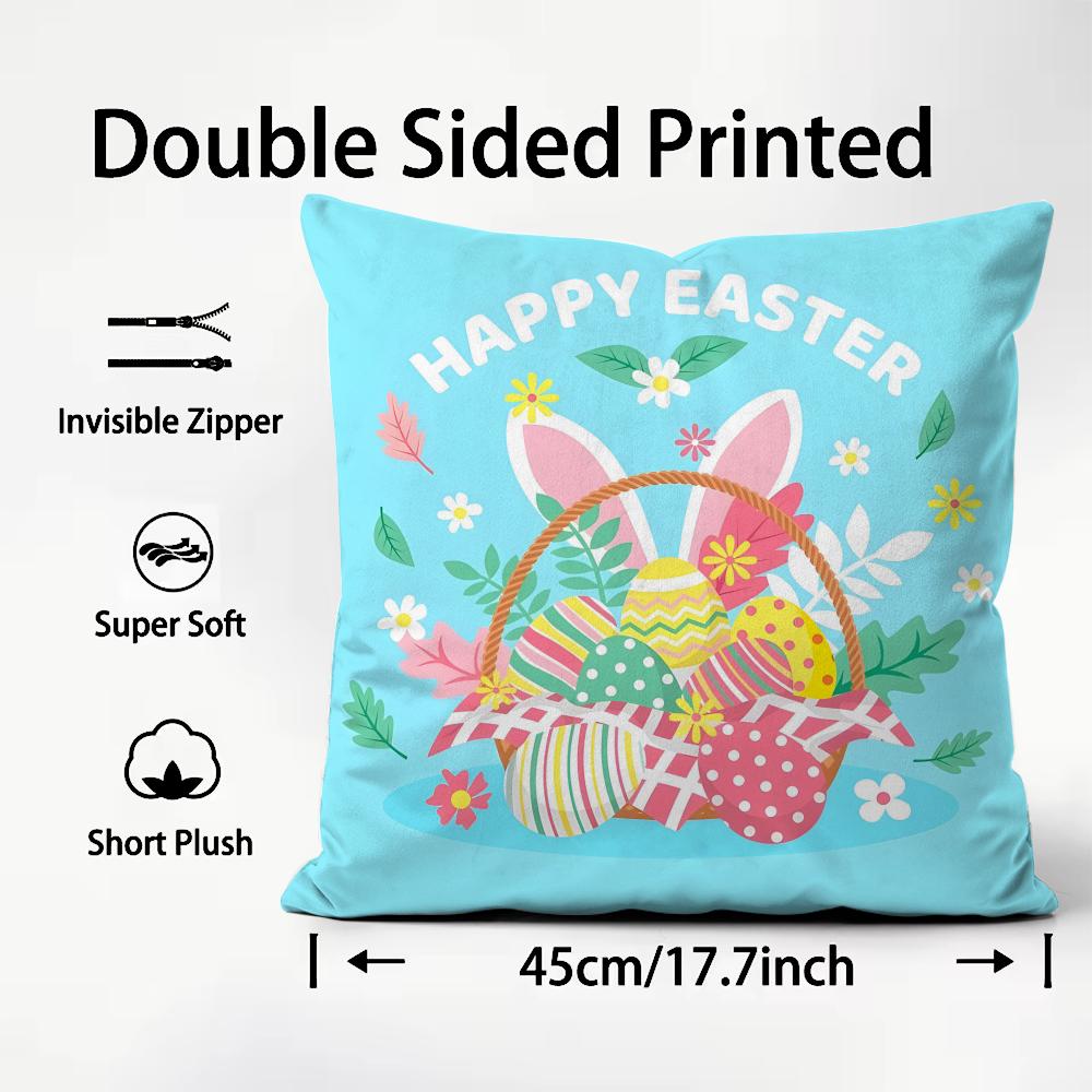 Easter Happy Cushion Cover Plush Fabric Soft DoubleSided Printed Sofa Warm Winter Home Child Gift Pillow Case