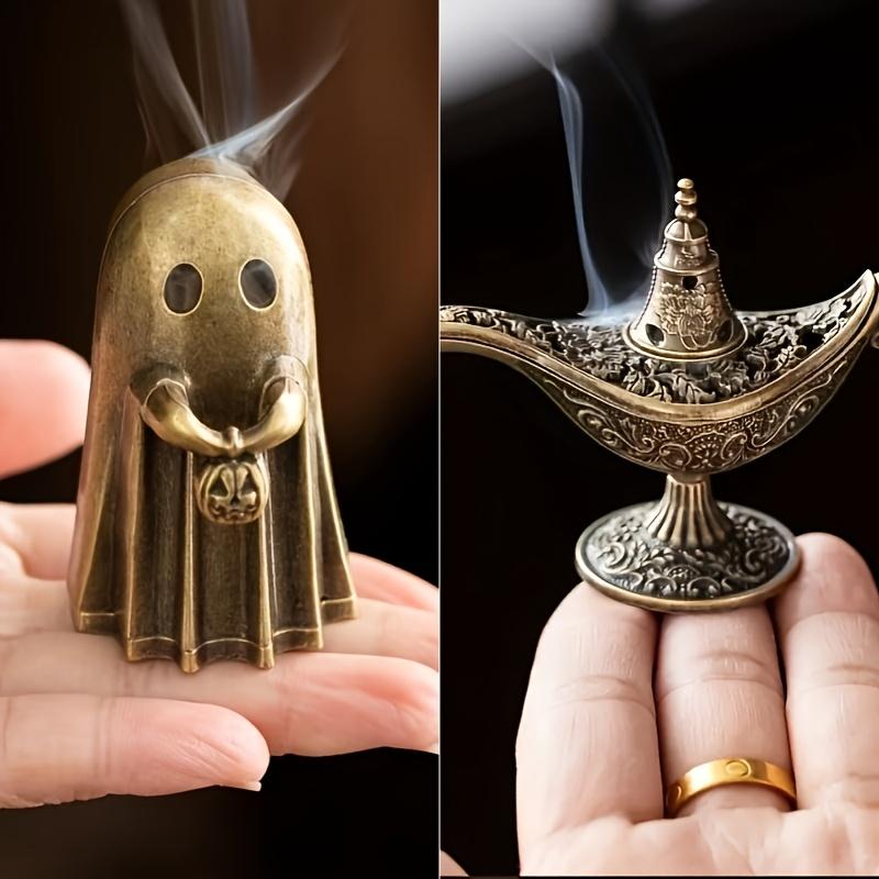2pcs Ghost Handheld Pumpkin Incense Holder Vintage Metal Genie Lamp Shape Incense Holder |Home Yard Tabletop Decor 7