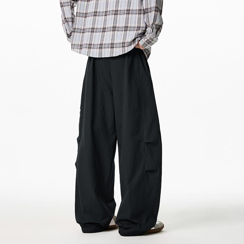 Fashion Bottom Clothes Pants Japanese Style Men's Solid Color Simple Basic Casual Trendy Loose Wide Leg Cargo Trousers