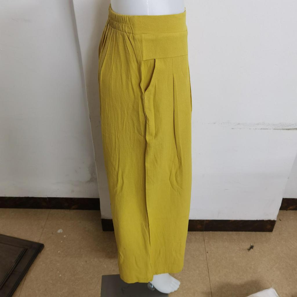 Women's Summer Cotton Linen Elastic Waist Wide-Leg Retro Pants