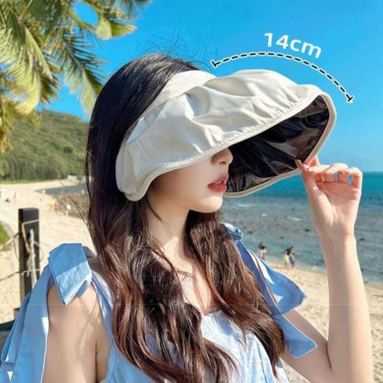 Damen Sonnenhut Leeres Oberteil Design Verstellbare Passform Outdoor Breiter Rand Sonnenschutzhut Tragbar Aufrollbar Wandern